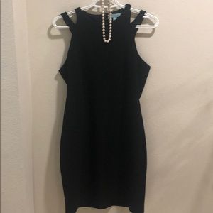 Semi formal fitted black dress with pearls!